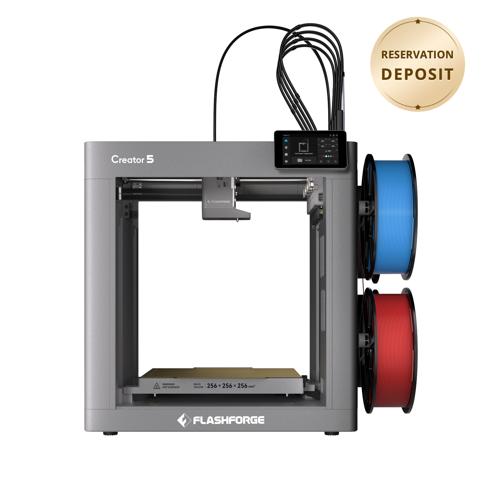 Flashforge Creator 5 Quad Toolheads Multi-Color 3D Printer | 500% Faster, Zero Purge Waste