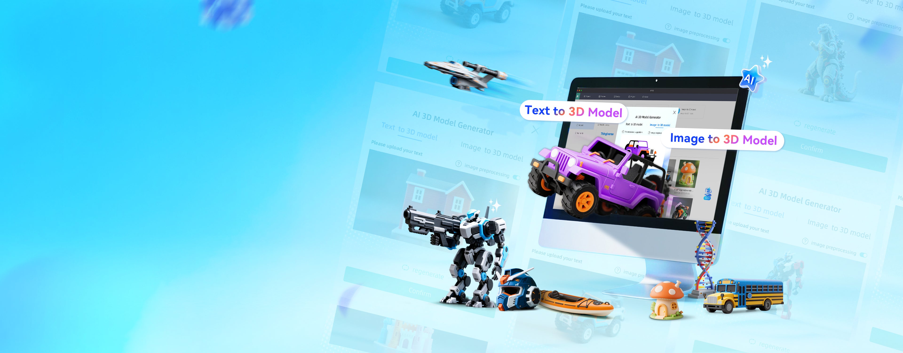 Orca Flashforge's AI 3D Model Generator turning text and images into diverse 3D models