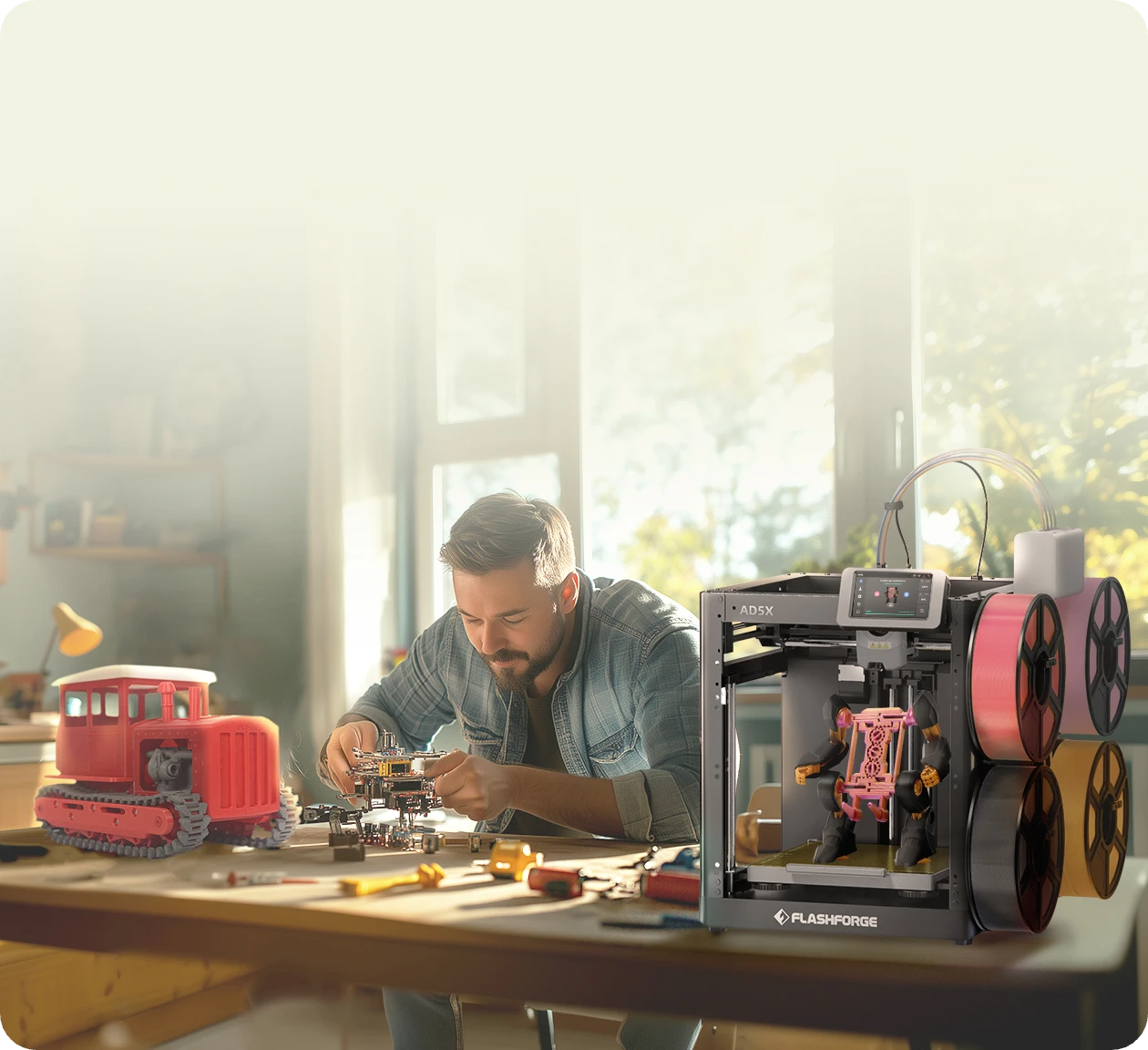 Man working using Flashforge 3D printer for creative DIY projects