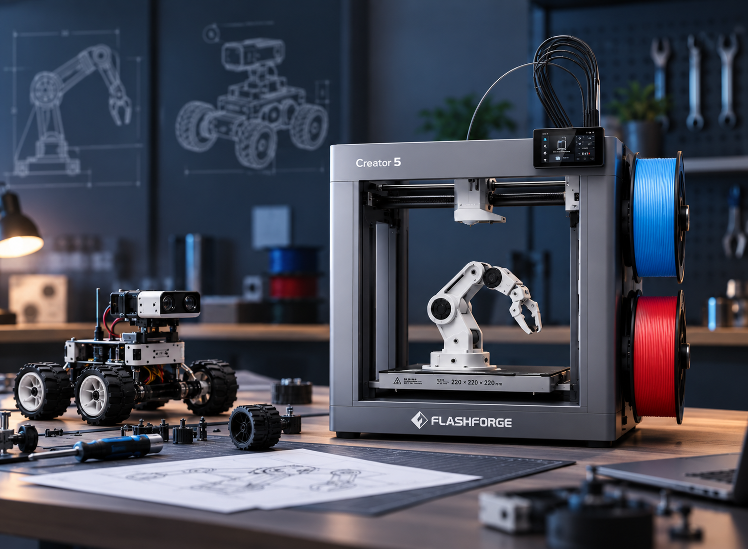 Creator 5 3D printer for robotics prototyping