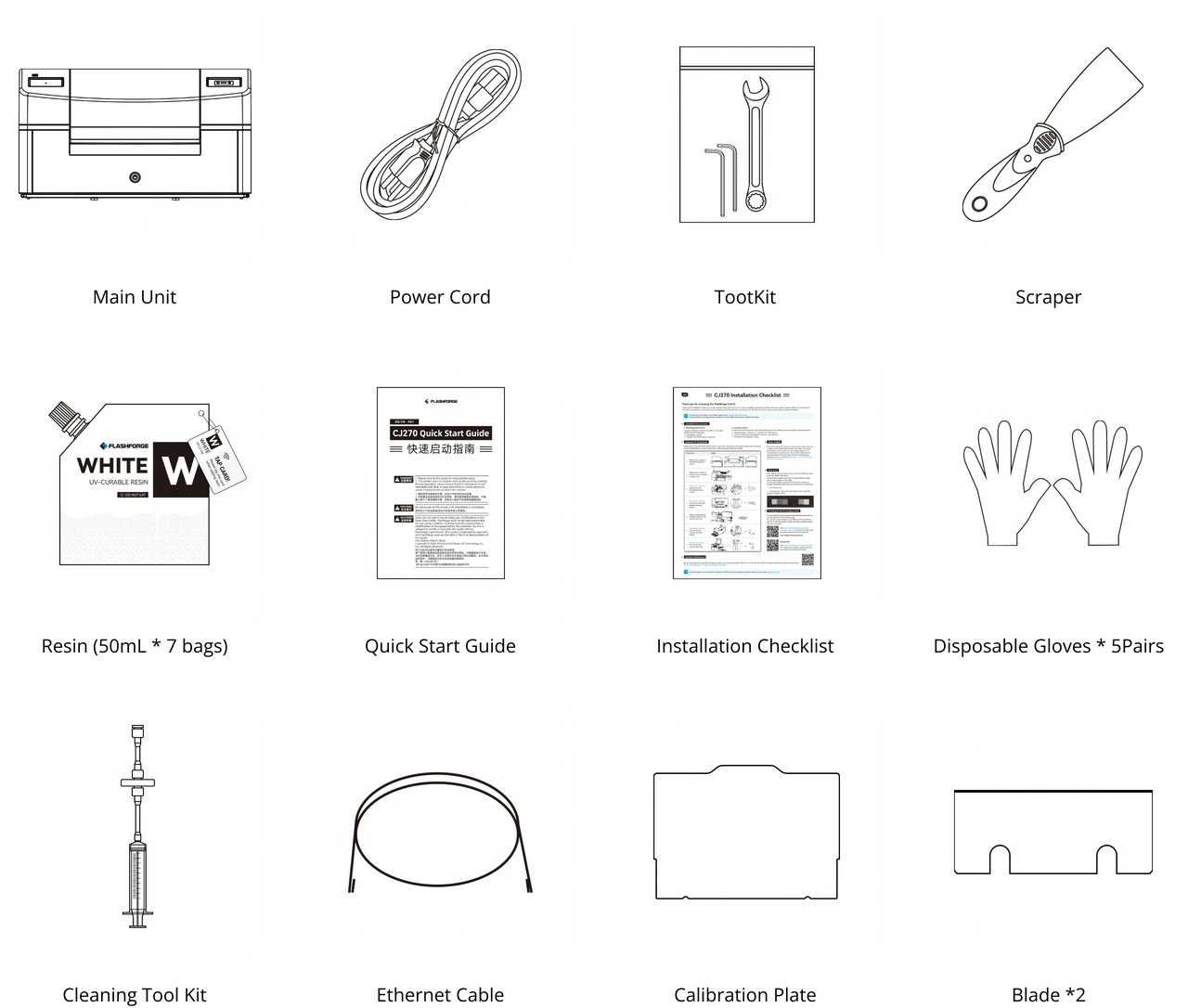 Flashforge CJ270 packing list contents